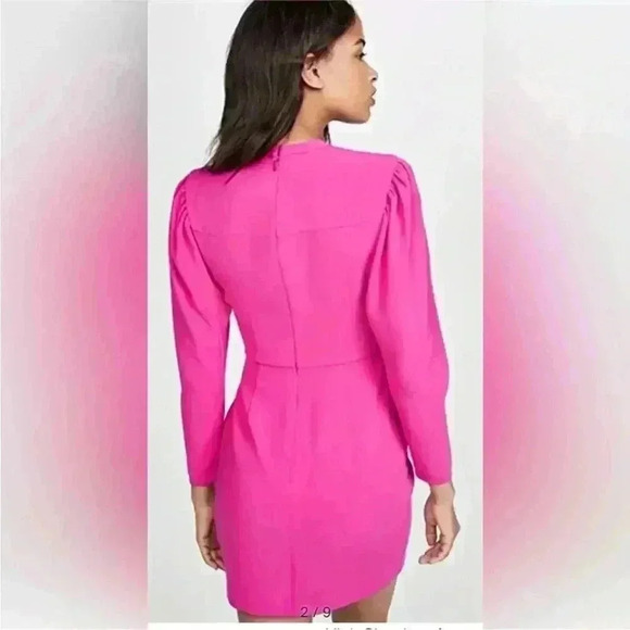 A.L.C Jane crepe Mini Dress in Hot Pink Long Sleeve wrap ALC 6 Christmas Holiday - Picture 4 of 16